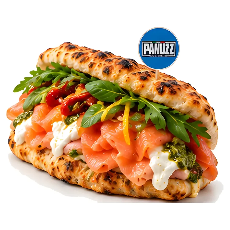 Panuozzo napolitain L'Azzurro, saumon fumé et stracciatella